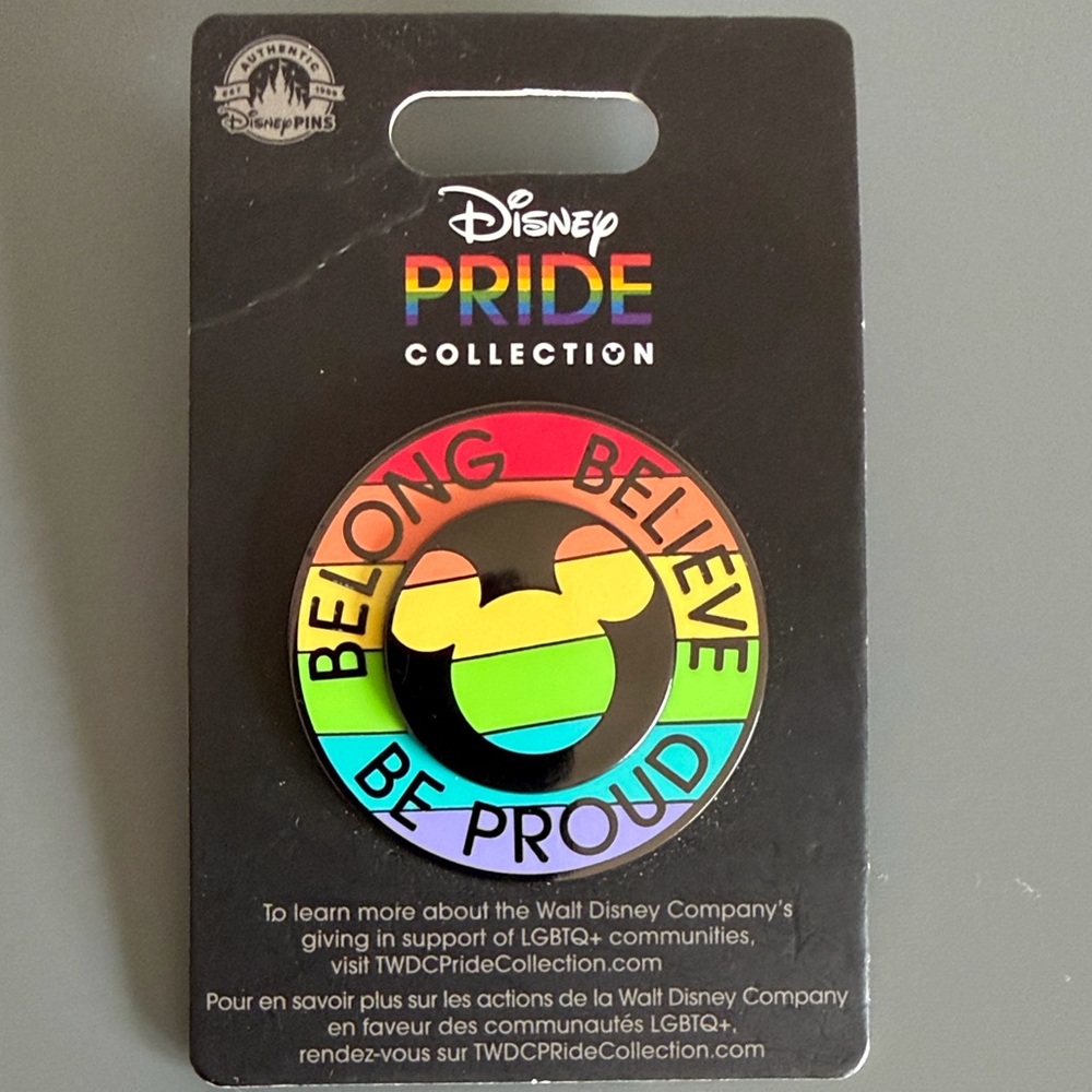 Disney Pride Collection Belong, Believe, Be Proud Round Mickey Head Spinner Pin